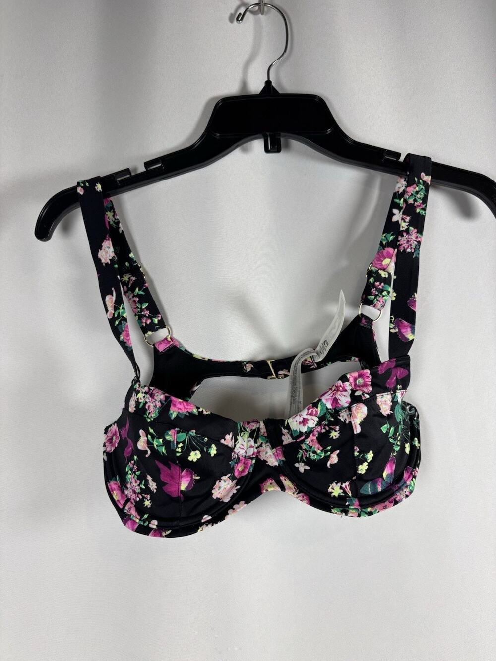 NWOT Victorias Secret Wicked Sling Underwire Bikini Swim Top 34C Black Floral